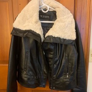 Fur Collared Black Leather Jacket